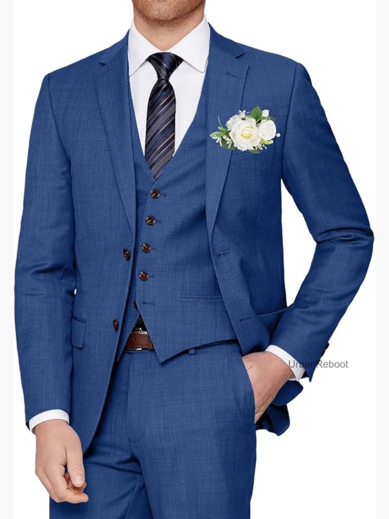 3 Piece Slim Fit Suit Set 2 Button Dress Suits Formal Tuxedo Blazer Jacket Vest